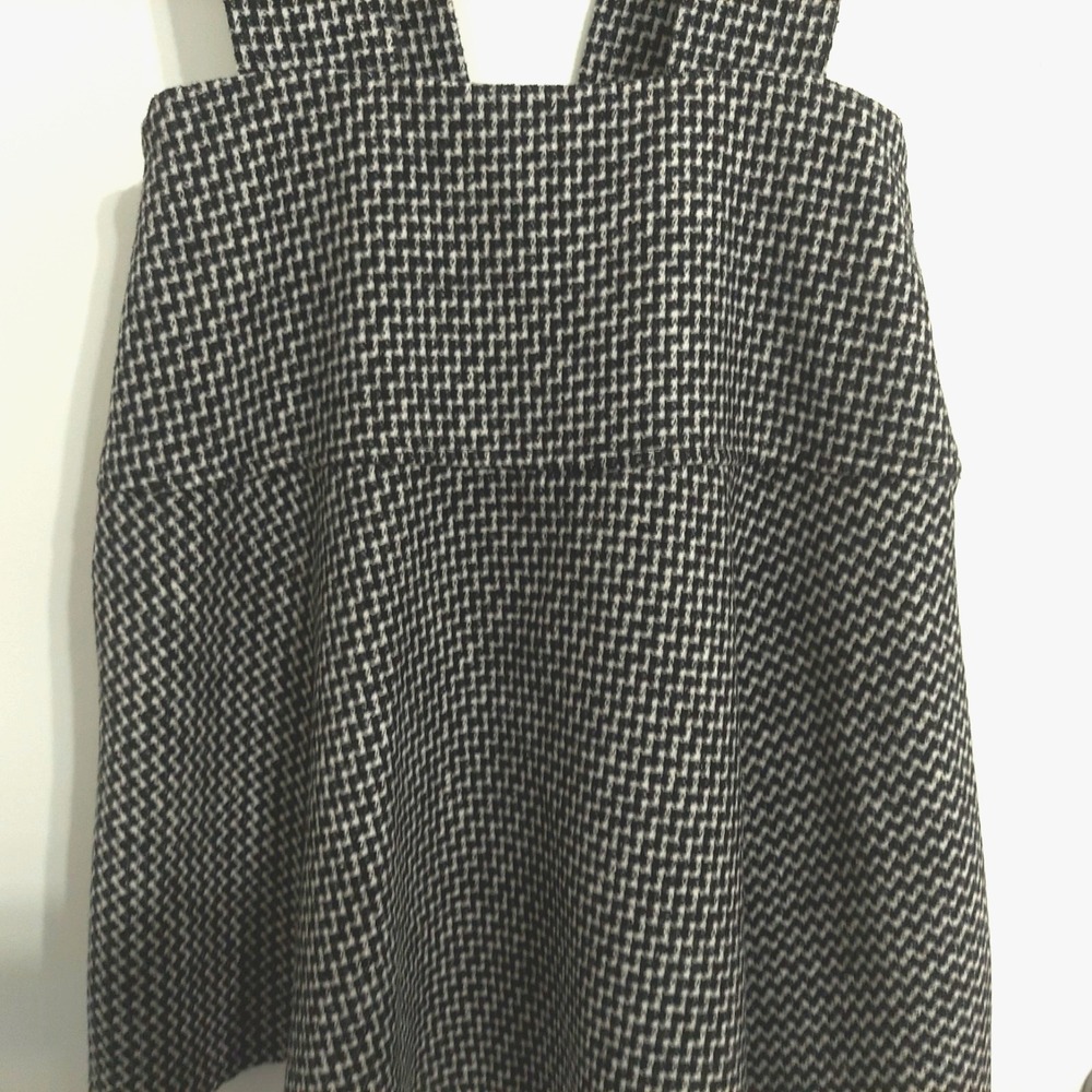 Forever 21 Houndstooth Pinafore Mini Dress S Suspender Preppy Academia Black‎ - Picture 5 of 14